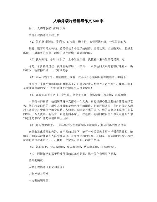 人物外貌片断描写作文500字