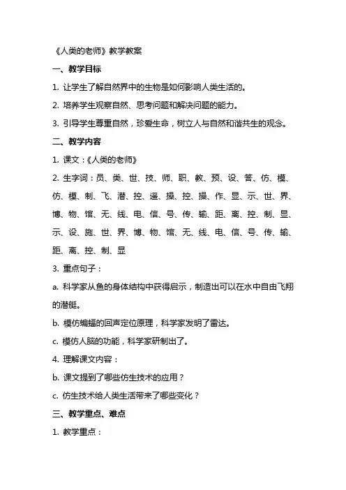 《人类的老师》教学教案