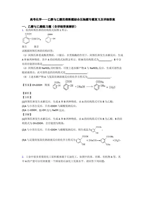高考化学——乙醇与乙酸的推断题综合压轴题专题复习及详细答案