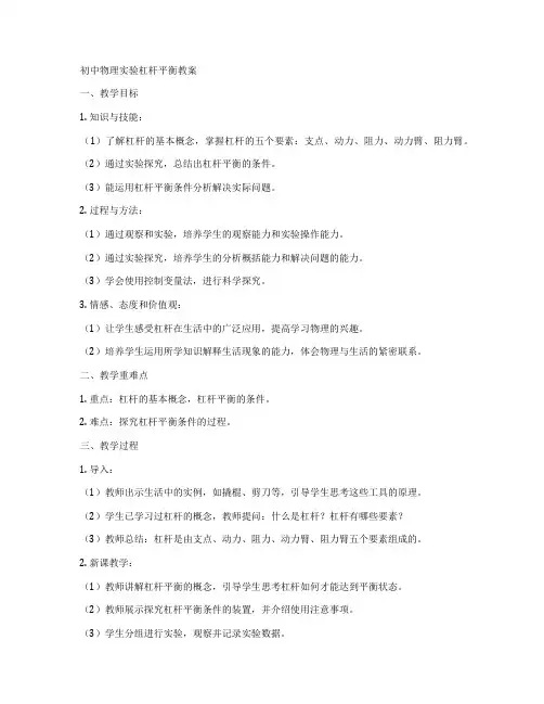 初中物理实验杠杆平衡教案