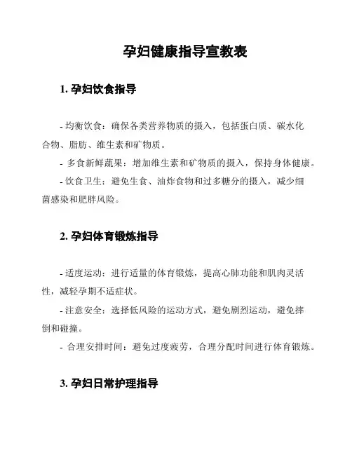 孕妇健康指导宣教表