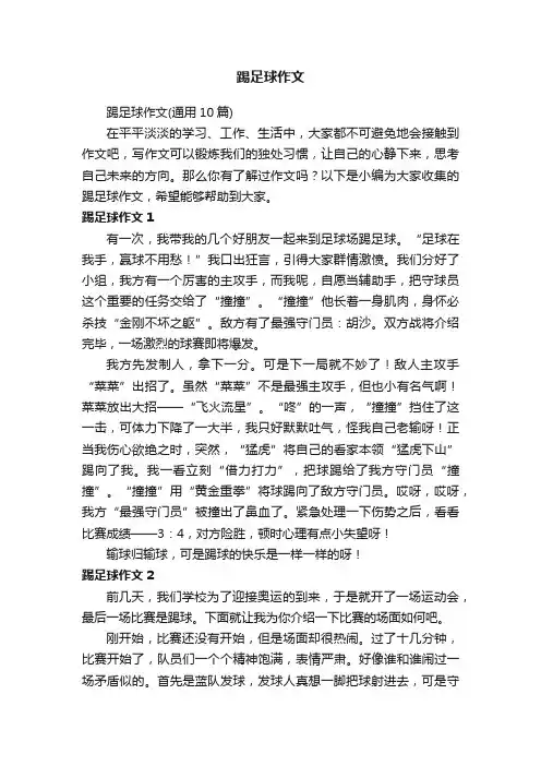 踢足球作文（通用10篇）