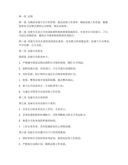 巡视专员日常管理制度范本