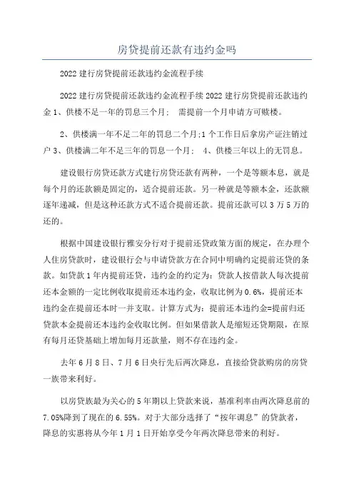 房贷提前还款有违约金吗