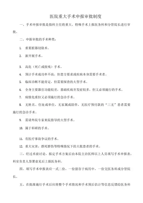 医院重大手术申报审批制度