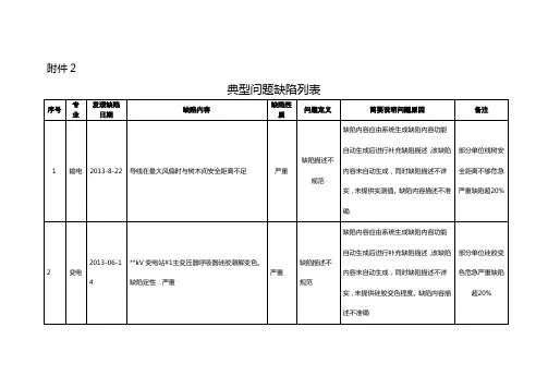 典型问题缺陷列表