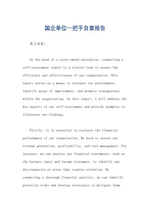 国企单位一把手自查报告