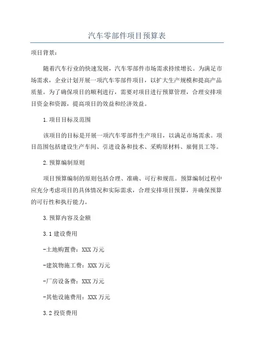 汽车零部件项目预算表