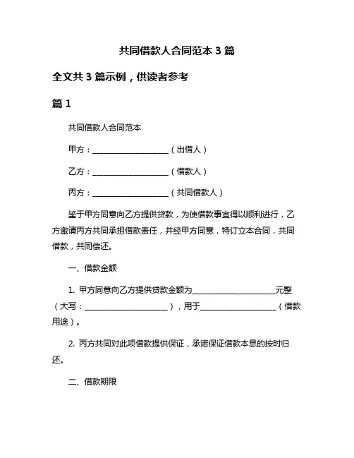 共同借款人合同范本3篇