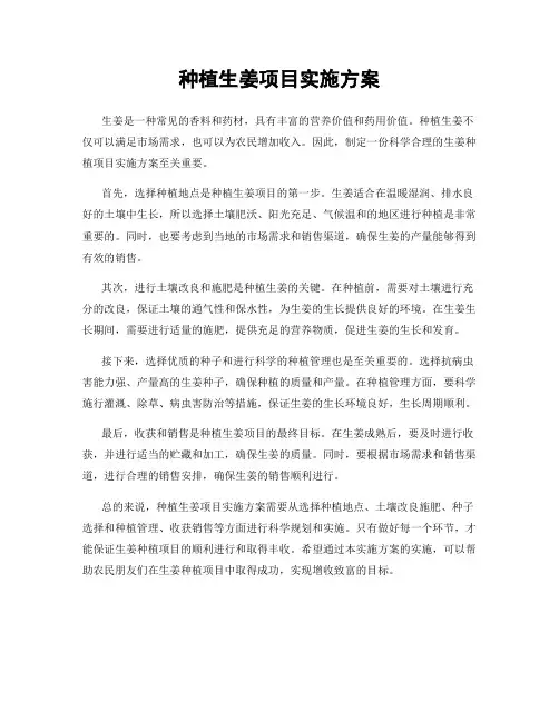 种植生姜项目实施方案