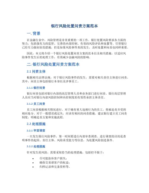 银行风险处置问责方案范本