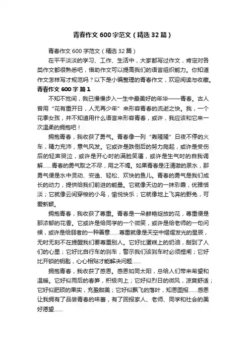 青春作文600字范文（精选32篇）