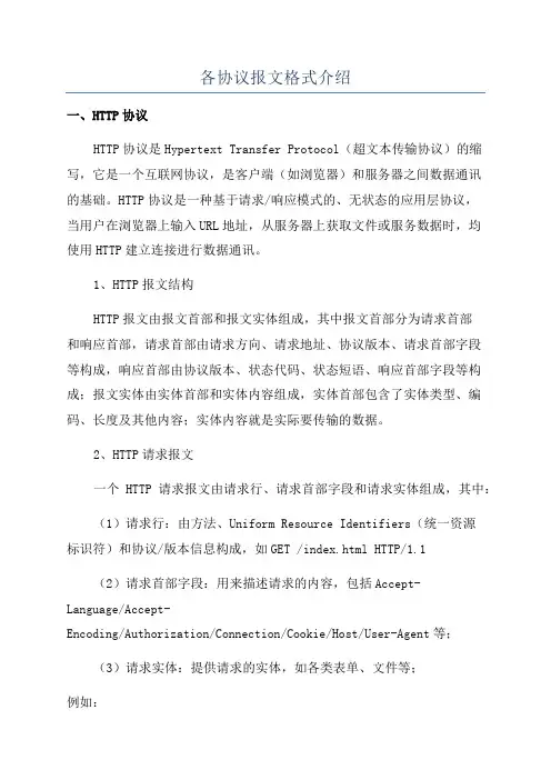 各协议报文格式介绍