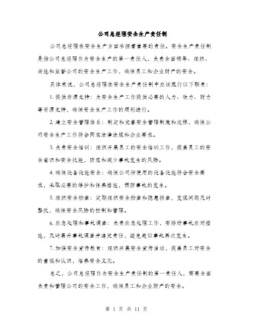 公司总经理安全生产责任制（5篇）