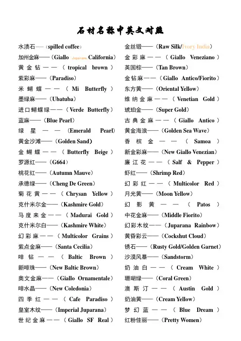 石材中英文名称