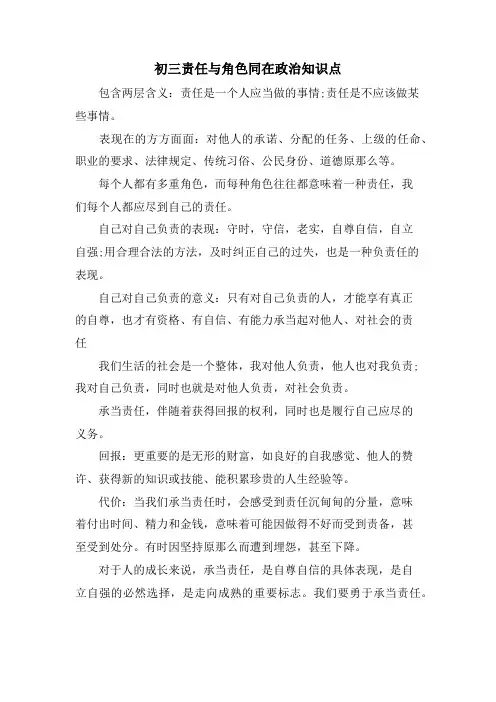 初三责任与角色同在政治知识点