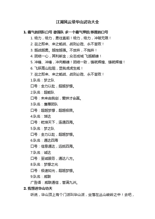 江湖风云录华山武功大全