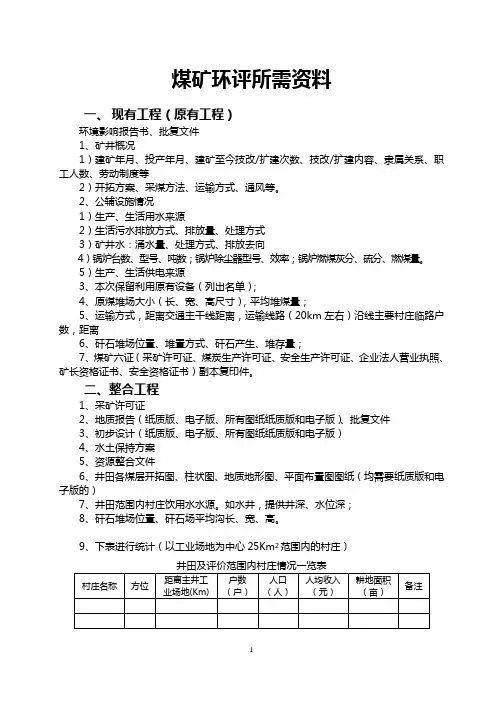 煤矿环评所需资料