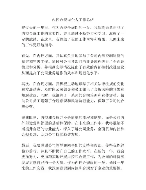 内控合规岗个人工作总结
