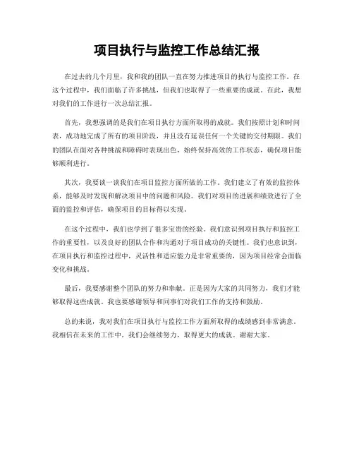 项目执行与监控工作总结汇报