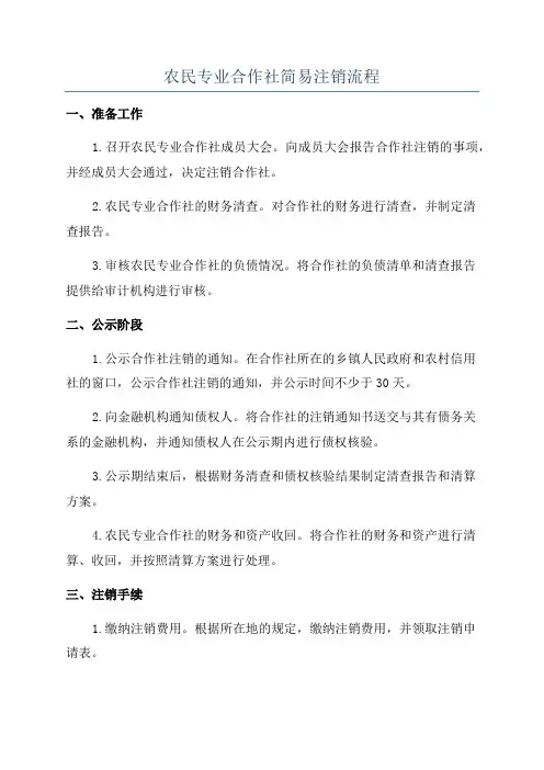 农民专业合作社简易注销流程