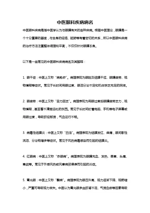 中医眼科疾病病名