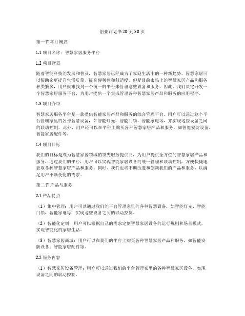 创业计划书20到30页