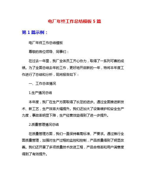 电厂年终工作总结模板5篇