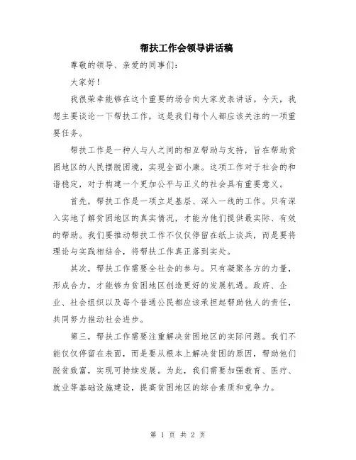 帮扶工作会领导讲话稿