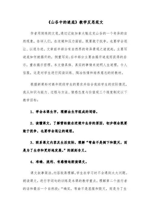 《山谷中的谜底》教学反思范文（2篇）