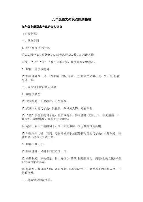 九年级语文知识点归纳整理