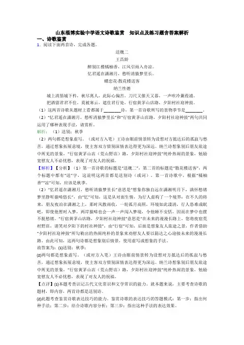 山东淄博实验中学语文诗歌鉴赏  知识点及练习题含答案解析