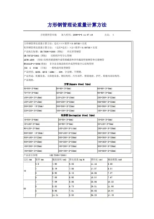 矩形钢管理论重量计算方法