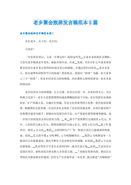 老乡聚会致辞发言稿范本5篇