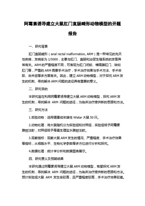 阿霉素诱导建立大鼠肛门直肠畸形动物模型的开题报告