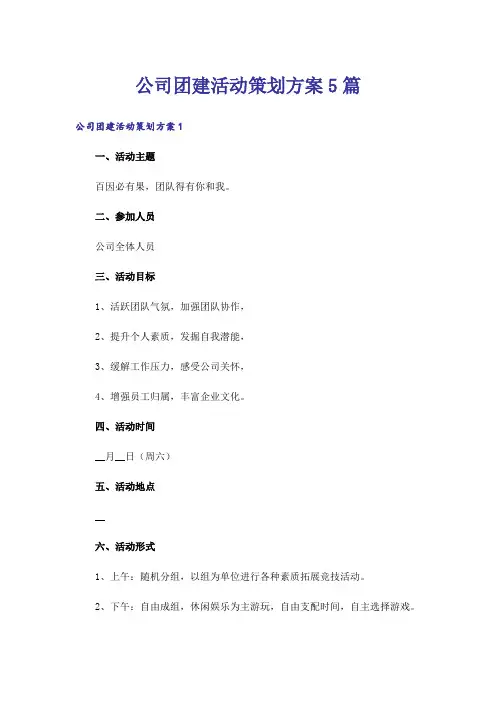 公司团建活动策划方案5篇