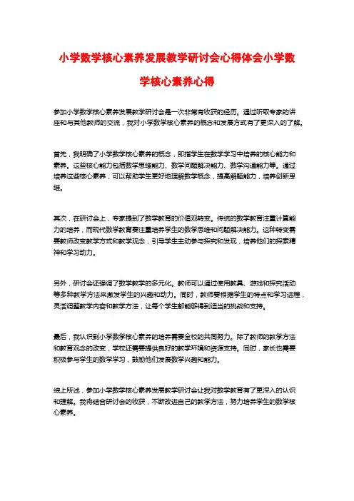 小学数学核心素养发展教学研讨会心得体会小学数学核心素养心得