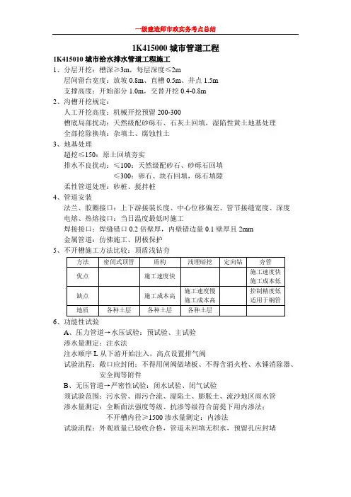 市政实务-管道部分重点总结