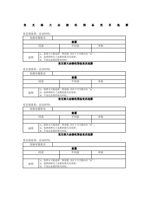 党支部大会吸收预备党员选票