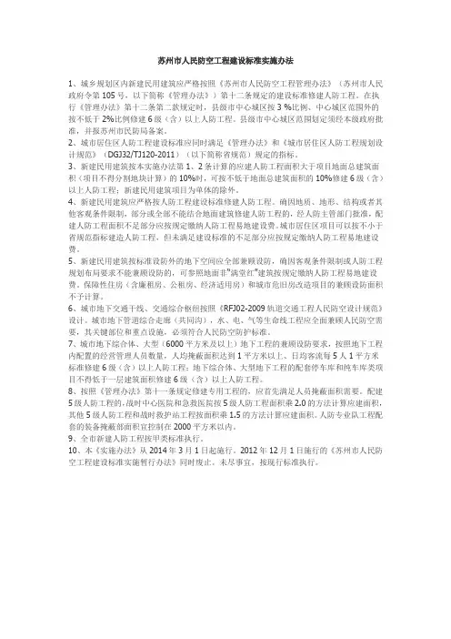 苏州市人民防空工程建设标准实施办法