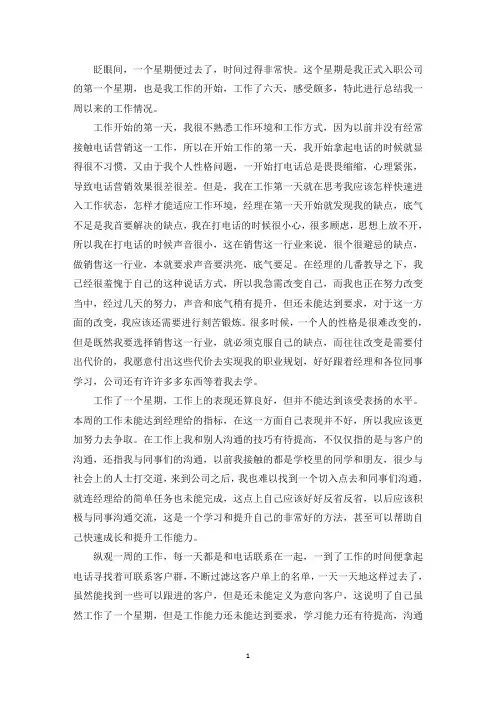 精选新人第一周的工作周报怎么写