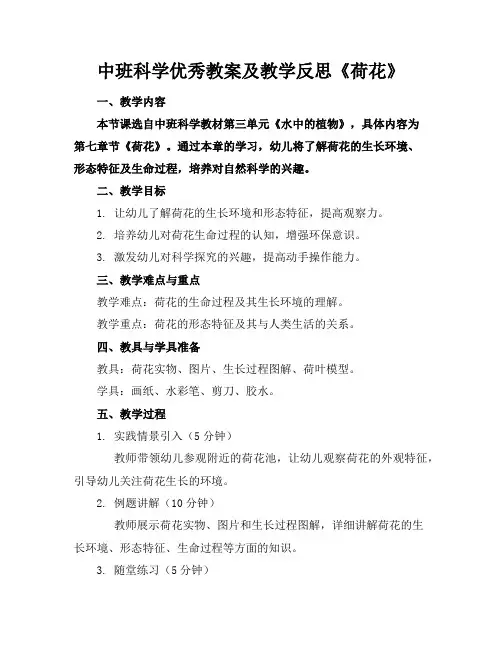 中班科学教案及教学反思《荷花》
