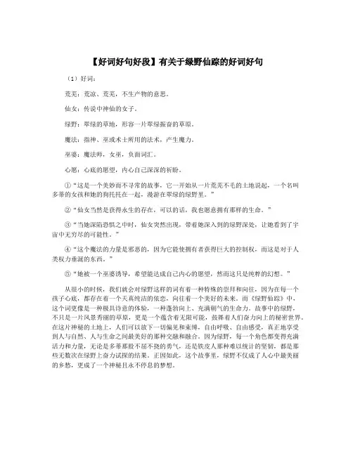 【好词好句好段】有关于绿野仙踪的好词好句