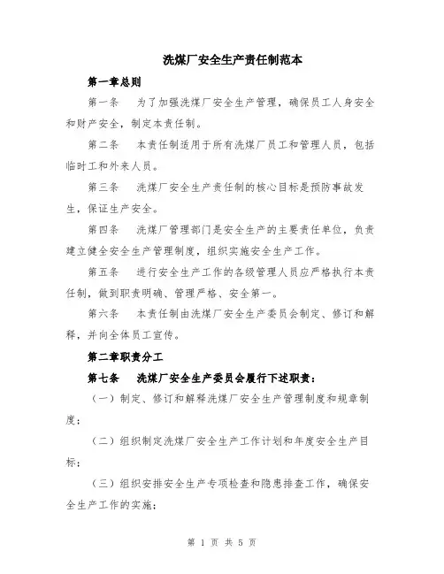 洗煤厂安全生产责任制范本