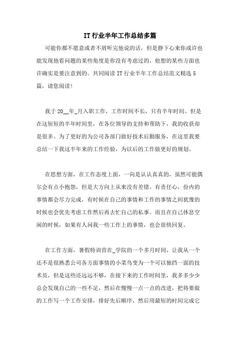 2021年IT行业半年工作总结多篇
