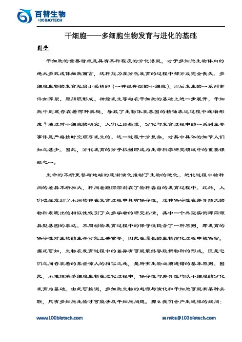 干细胞——多细胞生物发育与进化的基础_