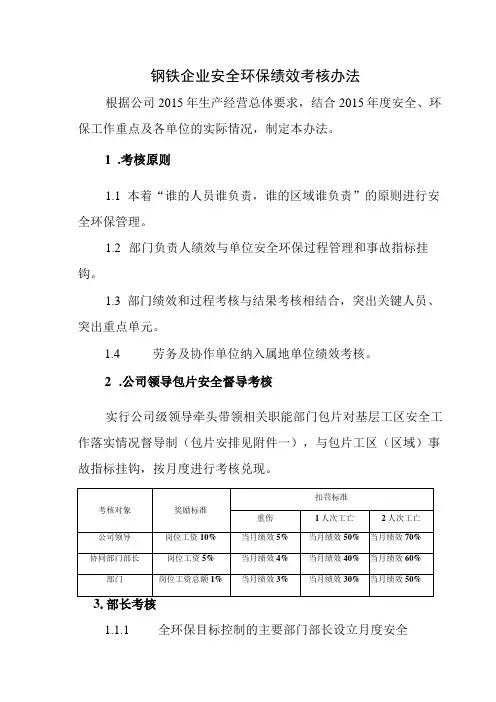 钢铁企业安全环保绩效考核办法