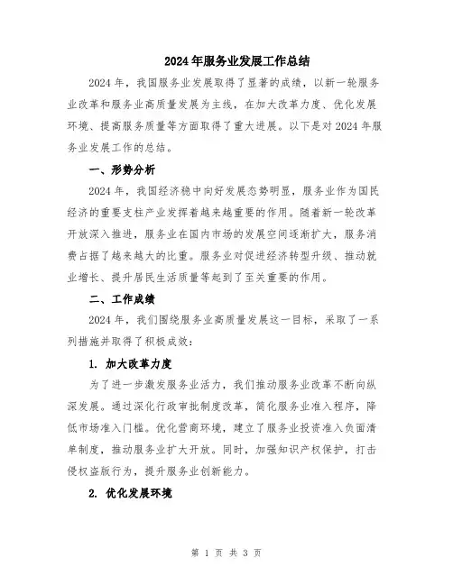 2024年服务业发展工作总结