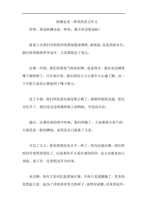 缺憾也是一种美的范文作文