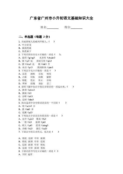 广东省广州市小升初语文基础知识大全